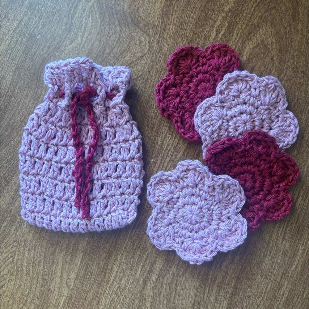 Handmade Crochet Face Scrubber Set With Bag